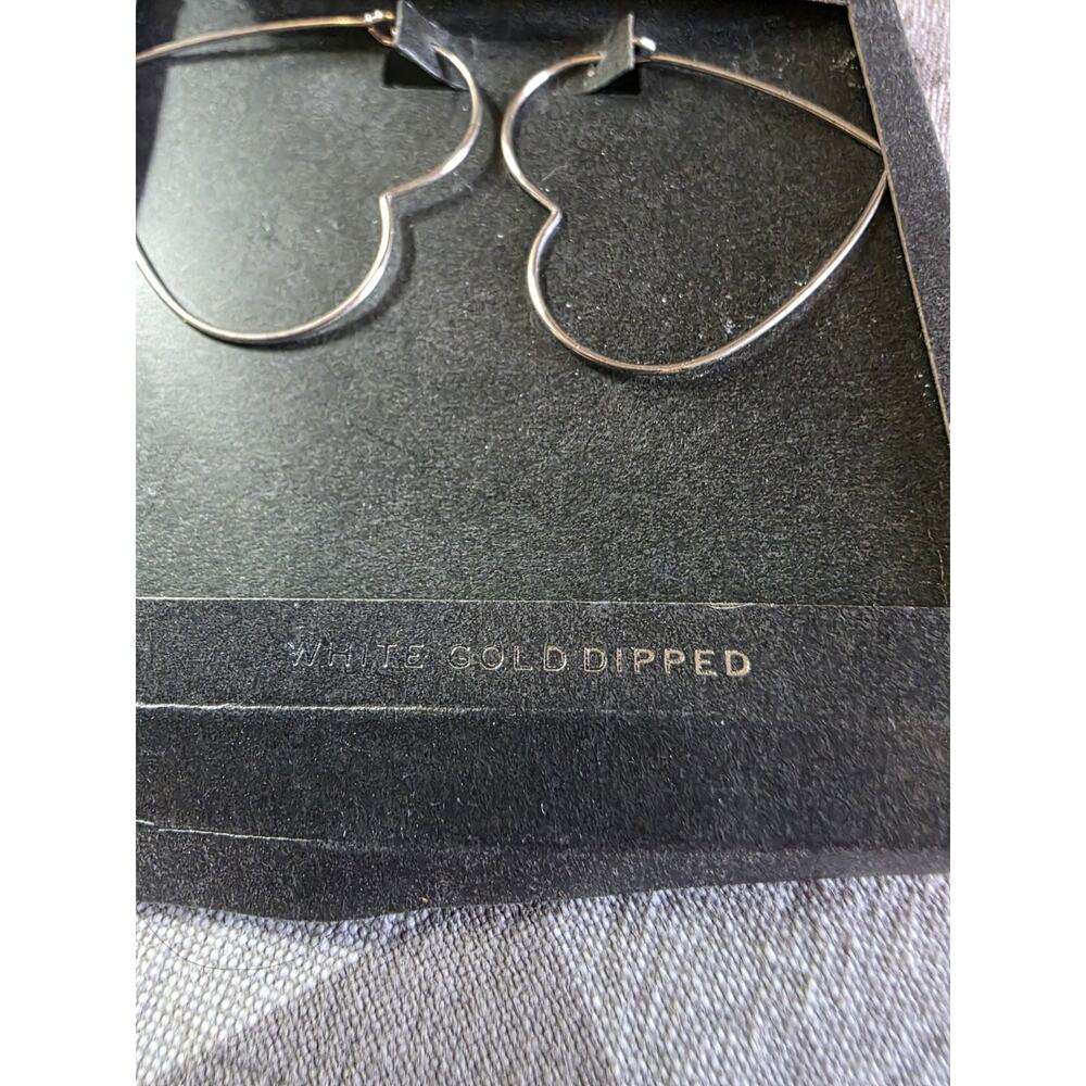 Heart Hoops Light Romantic Silvertone White Gold Dipped Wire Hoops Pierced